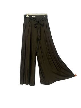 Mango Black Wide-Leg Pants XS Tall Silky Tie Waist Workwear Minimalist Chic